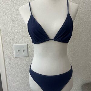 ONIA NAVY BLUE BIKINI DENIM
LOOK TRIANGLE TOP SIZE MEDIUM BATHING SUIT SWIMSUIT